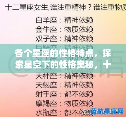 十二星座性格深度解析,星空下的性格奥秘探索